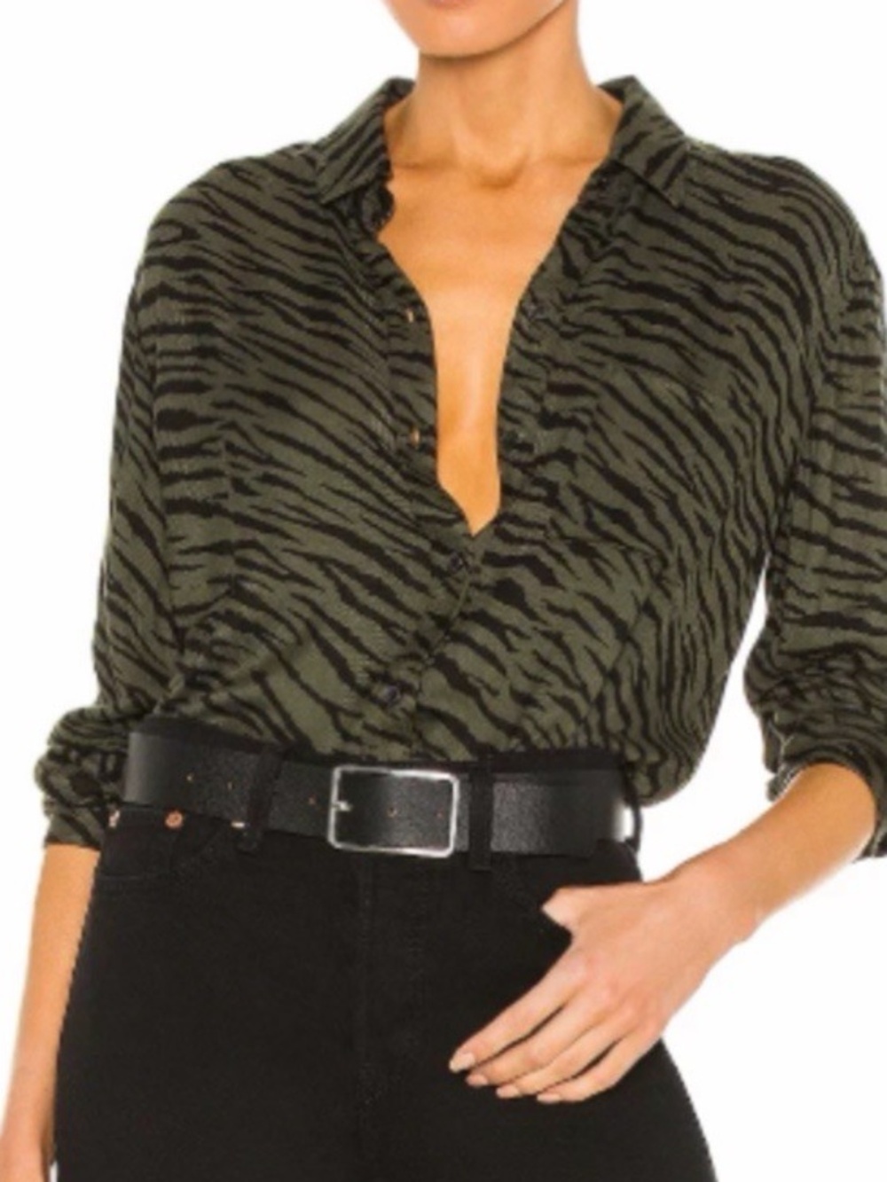 Rails Hunter Olive Animal Stripe Zebra Shirt - size XS